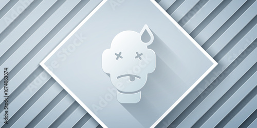 Paper cut Man poisoning icon isolated on grey background. Paper art style. Vector
