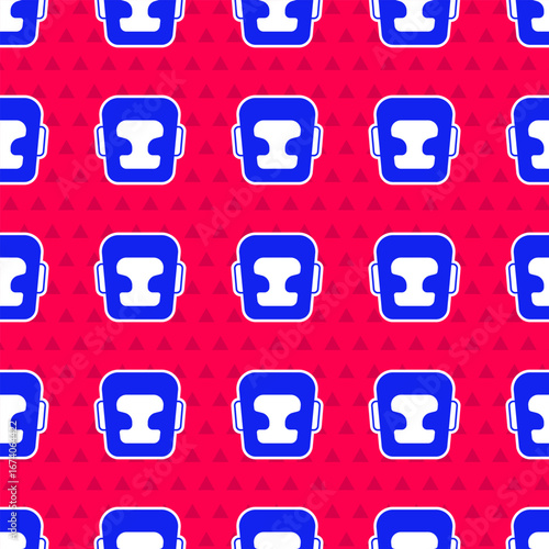 Blue Boxing helmet icon isolated seamless pattern on red background. Vector