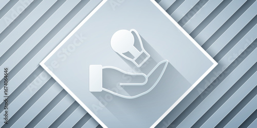 Paper cut Boxing glove icon isolated on grey background. Paper art style. Vector