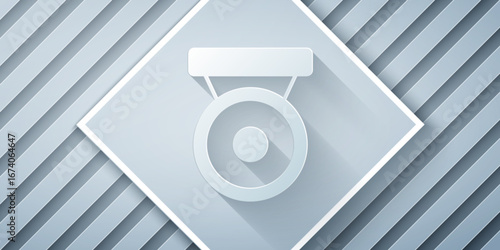 Paper cut Boxing gong icon isolated on grey background. Boxing bell. Paper art style. Vector