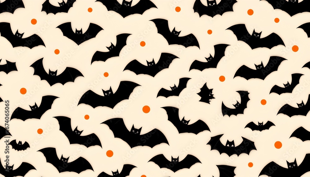 Fototapeta premium Stylized Bat Pattern with Orange Dots Cream Background