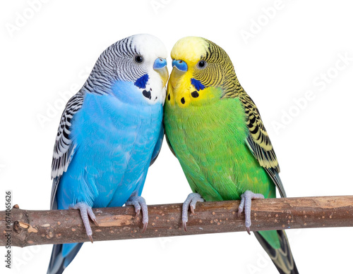  Pair of Budgerigars Sitting Together, isolated on transparent background PNG