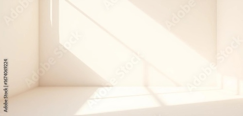 Wallpaper Mural Clean white cube casts soft sunlight shadows on beige backdrop,  mock up,  still life Torontodigital.ca