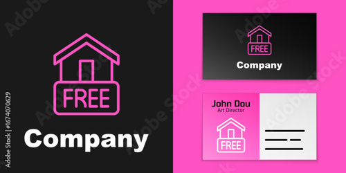 Pink line Free home delivery concept for increase the sell stock icon isolated on black background. Logo design template element. Vector