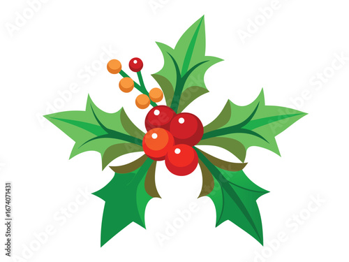 Christmas Holly Berries and Leaves Illustration