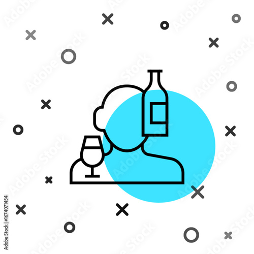 Black line Alcoholism, or alcohol use disorder icon isolated on white background. Random dynamic shapes. Vector