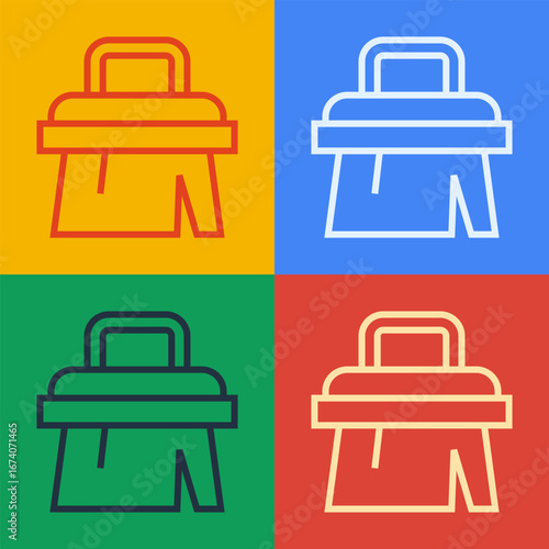 Pop art line Sauna brush icon isolated on color background. Wooden brush with coarse bristles for washing in the bath. Anti cellulite massage. Vector