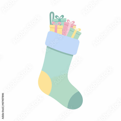 Festive Christmas Stocking Overflowing with Colorful Wrapped Gifts.