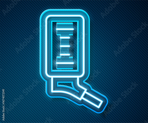 Glowing neon line Automatic drinker for small pets icon isolated on blue background. Vector