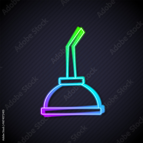 Glowing neon line Canister for motor machine oil icon isolated on black background. Oil gallon. Oil change service and repair. Vector