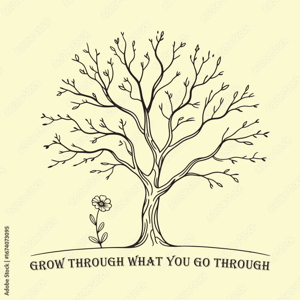 Obraz premium Grow Through What You Go Through Inspirational Tree T-Shirt Design