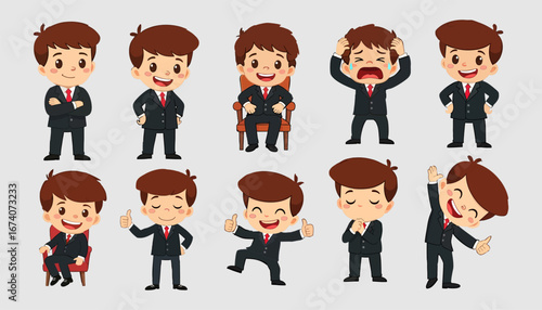 Set of tiny businessman character in actions. 