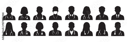Male and female doctor avatar icons silhouette bundle