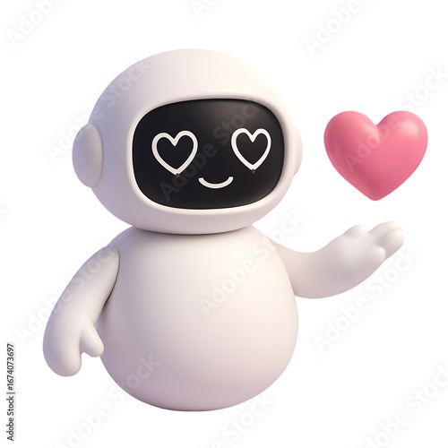 Cute robot holding pink heart 3d render ai love concept high quality professional