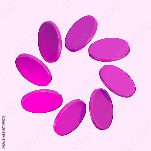 Abstract Pink and Purple Elliptical Shapes Arranged in a Circular Pattern