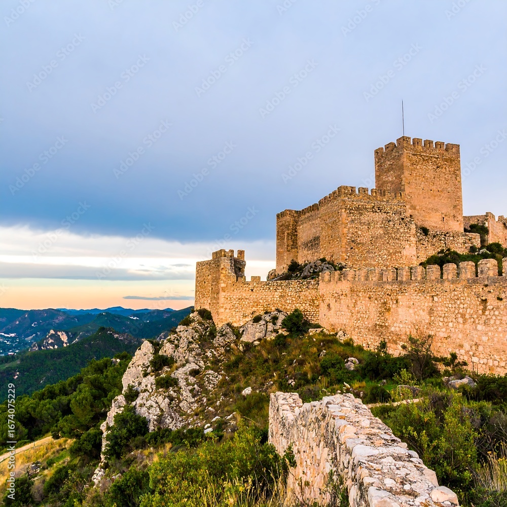 Obraz premium Ancient stone castle atop a rocky hill
