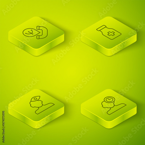 Set Isometric line Sedative pills, Solution problem in psychology, Insomnia and Online psychological counseling icon. Vector