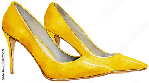 Vector illustration, watercolor paint of high heels shoes on a white background