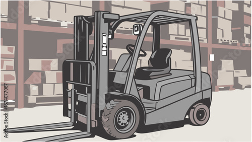 Forklift in Warehouse Industrial Machine Logistics Transportation Cargo Handling Inventory Management.