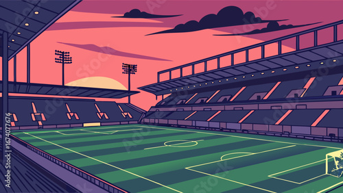 Empty Stadium at Sunset Soccer Field.