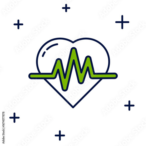 Filled outline Heart rate icon isolated on white background. Heartbeat sign. Heart pulse icon. Cardiogram icon. Vector