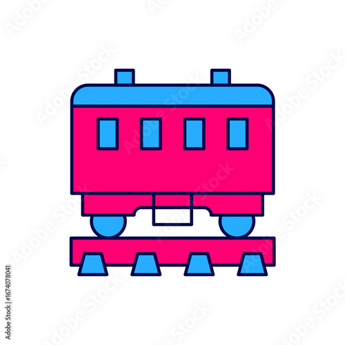 Filled outline Passenger train cars icon isolated on white background. Railway carriage. Vector