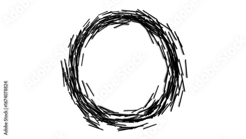 Bild auf Leinwand Abstract Scribble Circle: Hand-Drawn Black Lines on transparent Background, Roug
