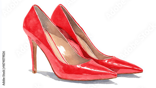 Vector illustration, watercolor paint of high heels shoes on a white background