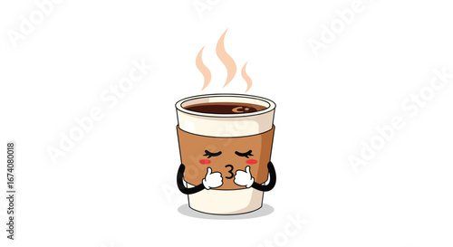 Adorable kawaii coffee cup character sending a kiss in a pixel art style for your next project