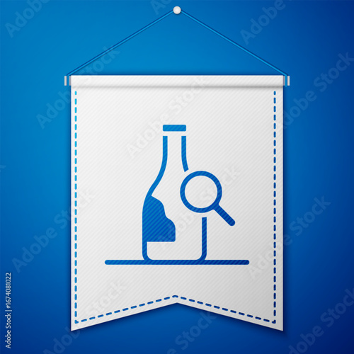 Blue Bottle of wine icon isolated on blue background. Details about wine. White pennant template. Vector