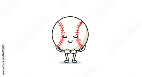 Adorable cartoon baseball character with closed eyes and cupped hands offering a heartfelt greeting