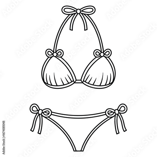 Outline drawing of a bikini set vector illustration for summer fashion and beachwear designs white background
