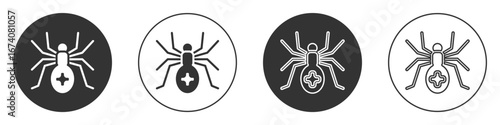 Black Spider icon isolated on white background. Happy Halloween party. Circle button. Vector