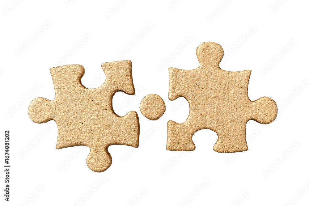 Fototapeta premium Two light beige puzzle pieces, slightly textured, fitting together