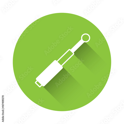 White Telescopic baton icon isolated with long shadow background. Green circle button. Vector