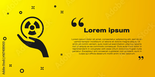 Black Radioactive in hand icon isolated on yellow background. Radioactive toxic symbol. Radiation Hazard sign. Vector