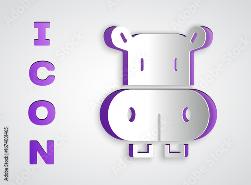 Paper cut Hippo or Hippopotamus icon isolated on grey background. Animal symbol. Paper art style. Vector