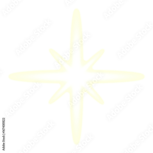 Glowing eight pointed star shape on transparent background