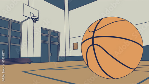 Basketball on Indoor Court Sport Game Illustration Graphic Design.