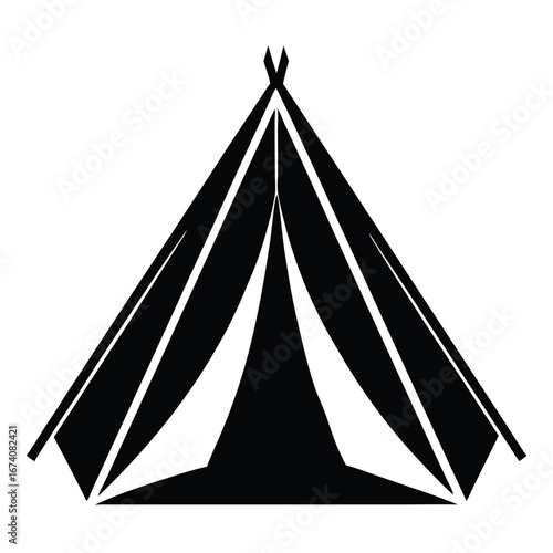 Black silhouette of a conical tent with open flaps