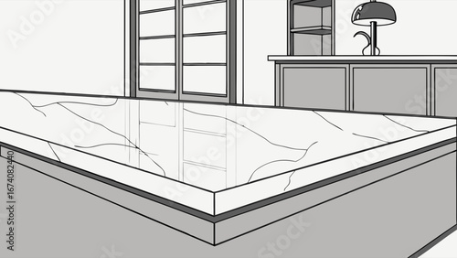 Kitchen Countertop Design Marble Texture Interior Design Illustration Home Renovation Modern Kitchen White Marble Grey Cabinets Architectural Sketch Home Decor Room Design Counter Design Kitchen Isla.