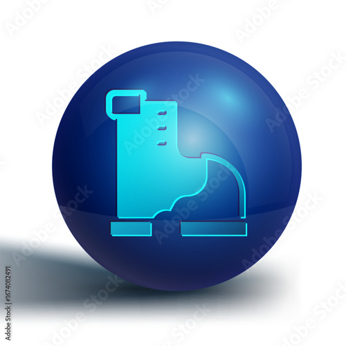 Blue Winter warm boot icon isolated on white background. Waterproof rubber boot. Blue circle button. Vector