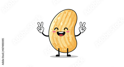 Cute crunchy potato chip character making peace signs with happy expression