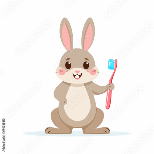 A cheerful cartoon bunny holding a toothbrush, promoting oral hygiene and dental care.