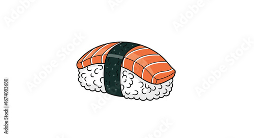 Delicious nigiri sushi with fresh salmon fillet over sticky rice and nori seaweed wrapper for japanese food enthusiasts and culinary explorers seeking authentic flavors
