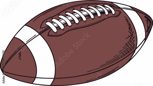 American Football Ball hand-drawn illustration Sports Equipment Game competition vector graphic design element brown and white laces autumn fall vintage style.