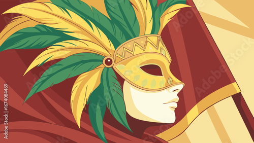 Masked Face with Colorful Feathers.