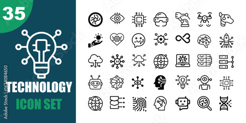 Modern Technology and Innovation Icon Set Collection with 35 Symbols