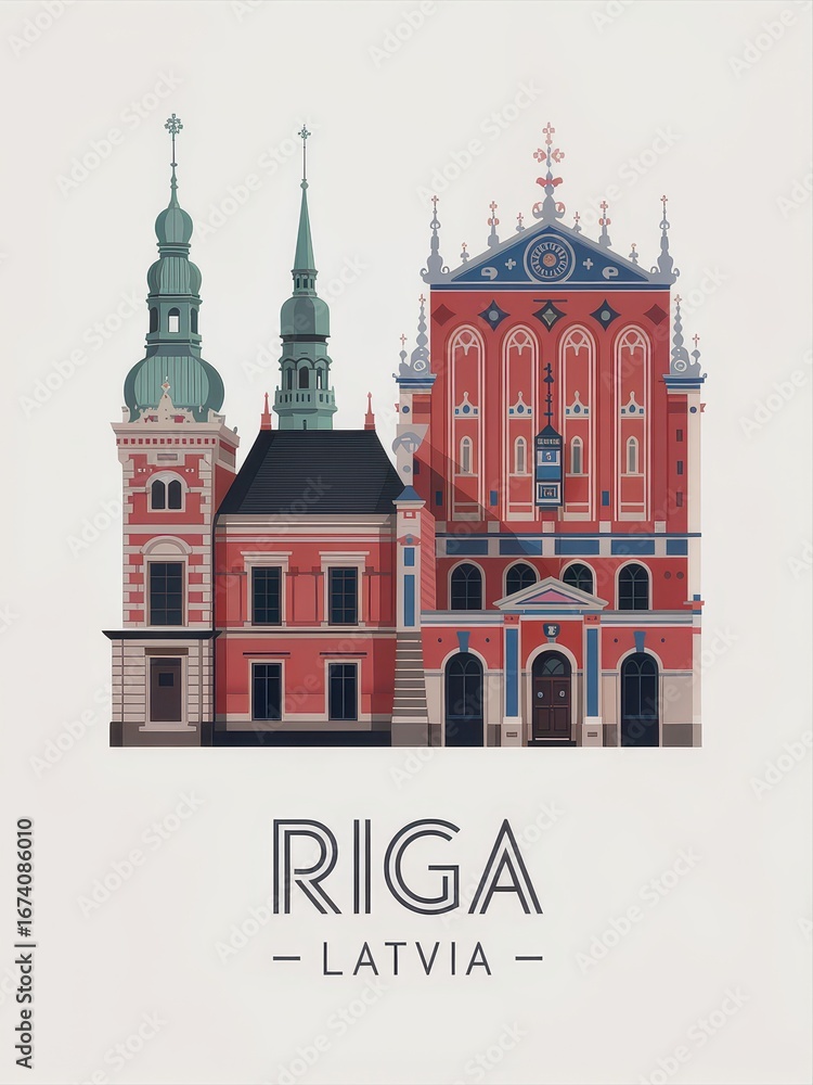 Obraz premium Vintage Travel Poster of Riga Latvia Architecture 