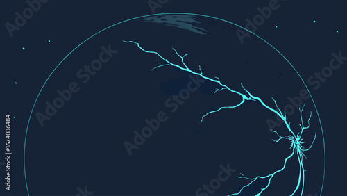 Abstract Planet with Energy Lines Cosmic Background Sci-Fi Artwork Dark Blue Teal Futuristic Design Space Theme Digital Art Graphic Design Illustration Celestial Body Universe Galaxy Energy Light Lin.